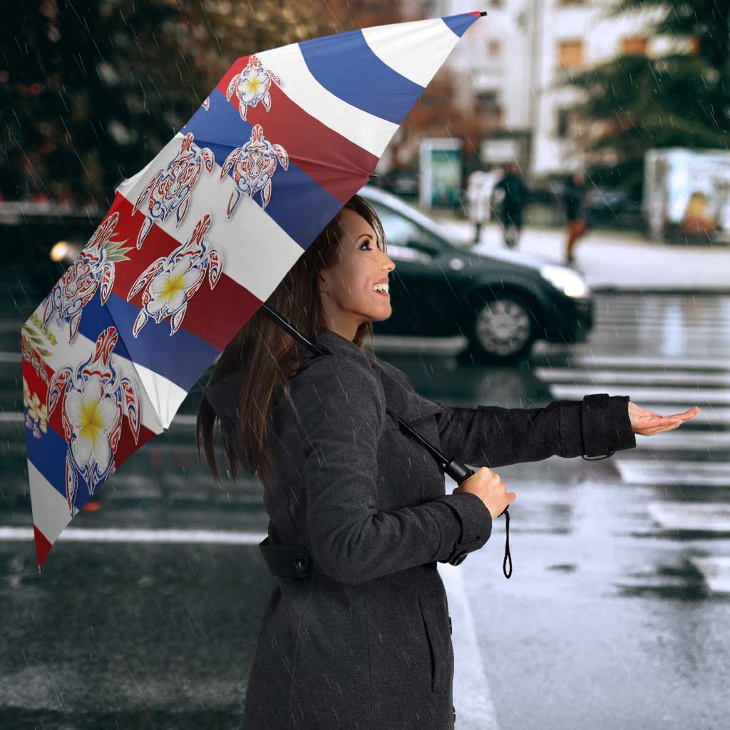 Hawaiian Polynesian Tribal Turtles Umbrella with Lei and Flag Style