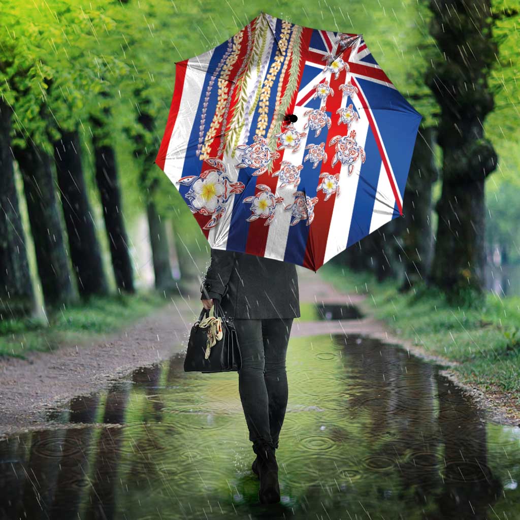 Hawaiian Polynesian Tribal Turtles Umbrella with Lei and Flag Style