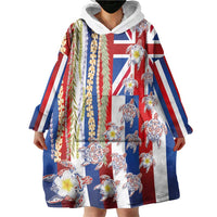 Hawaiian Polynesian Tribal Turtles Wearable Blanket Hoodie with Lei and Flag Style