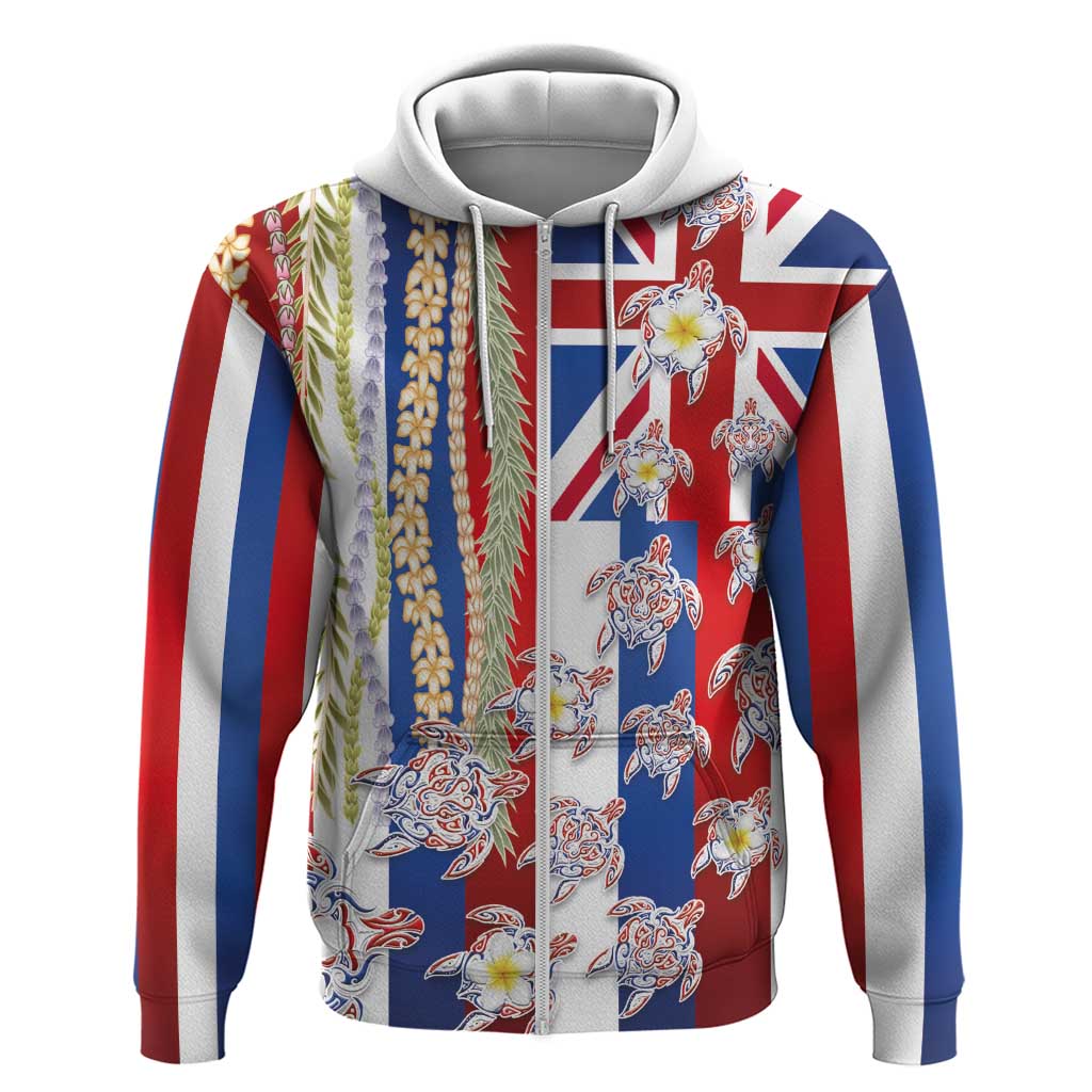 Hawaiian Polynesian Tribal Turtles Zip Hoodie with Lei and Flag Style LT03 Zip Hoodie Multicolor - Polynesian Pride