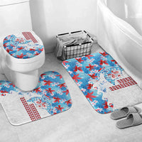 Hawaiian Tribal Manta Ray Bathroom Set Kakau Tattoo and Flowers Surfing Waves Pattern Ocean Color