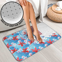 Hawaiian Tribal Manta Ray Bathroom Set Kakau Tattoo and Flowers Surfing Waves Pattern Ocean Color