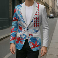Hawaiian Tribal Manta Ray Blazer Kakau Tattoo and Flowers Surfing Waves Pattern Ocean Color LT03 - Polynesian Pride