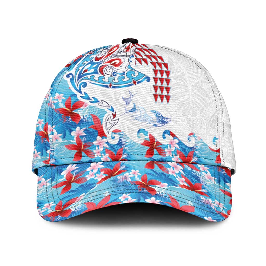 Hawaiian Tribal Manta Ray Classic Cap Kakau Tattoo and Flowers Surfing Waves Pattern Ocean Color