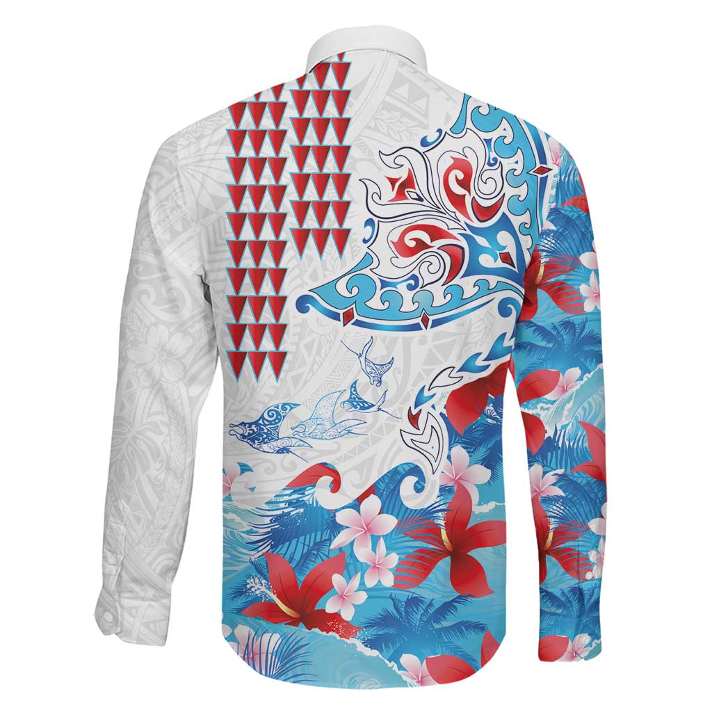 Hawaiian Tribal Manta Ray Family Matching Mermaid Dress and Hawaiian Shirt Kakau Tattoo and Flowers Surfing Waves Pattern Ocean Color LT03 - Polynesian Pride