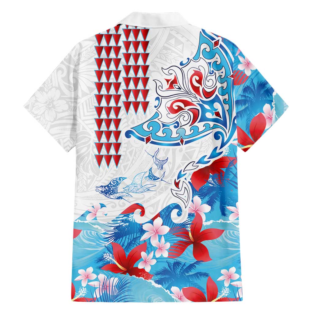 Hawaiian Tribal Manta Ray Family Matching Tank Maxi Dress and Hawaiian Shirt Kakau Tattoo and Flowers Surfing Waves Pattern Ocean Color LT03 - Polynesian Pride