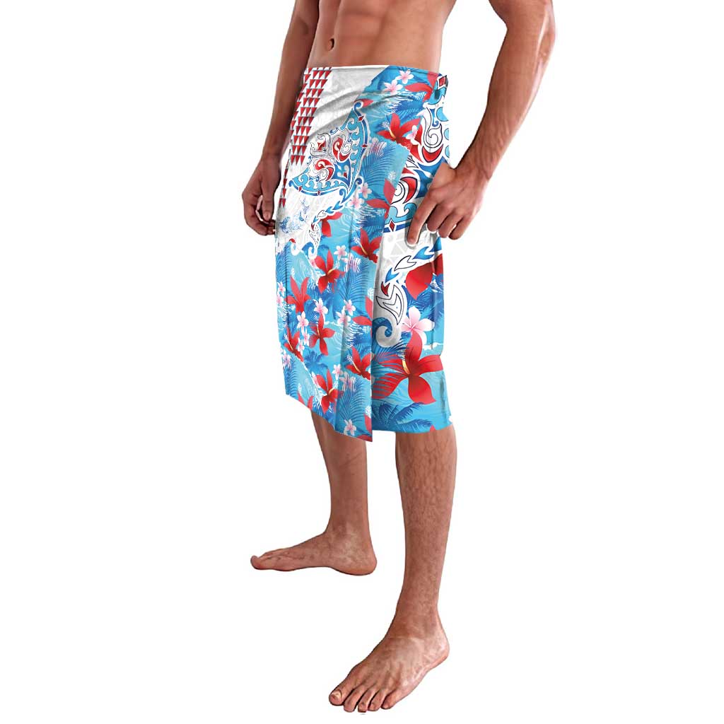 Hawaiian Tribal Manta Ray Lavalava Kakau Tattoo and Flowers Surfing Waves Pattern Ocean Color