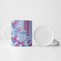 Hawaiian Tribal Manta Ray Ceramic Mug Kakau Tattoo and Flowers Surfing Waves Pattern Soft Color LT03 - Polynesian Pride