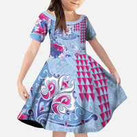 Hawaiian Tribal Manta Ray Family Matching Summer Maxi Dress and Hawaiian Shirt Kakau Tattoo and Flowers Surfing Waves Pattern Soft Color