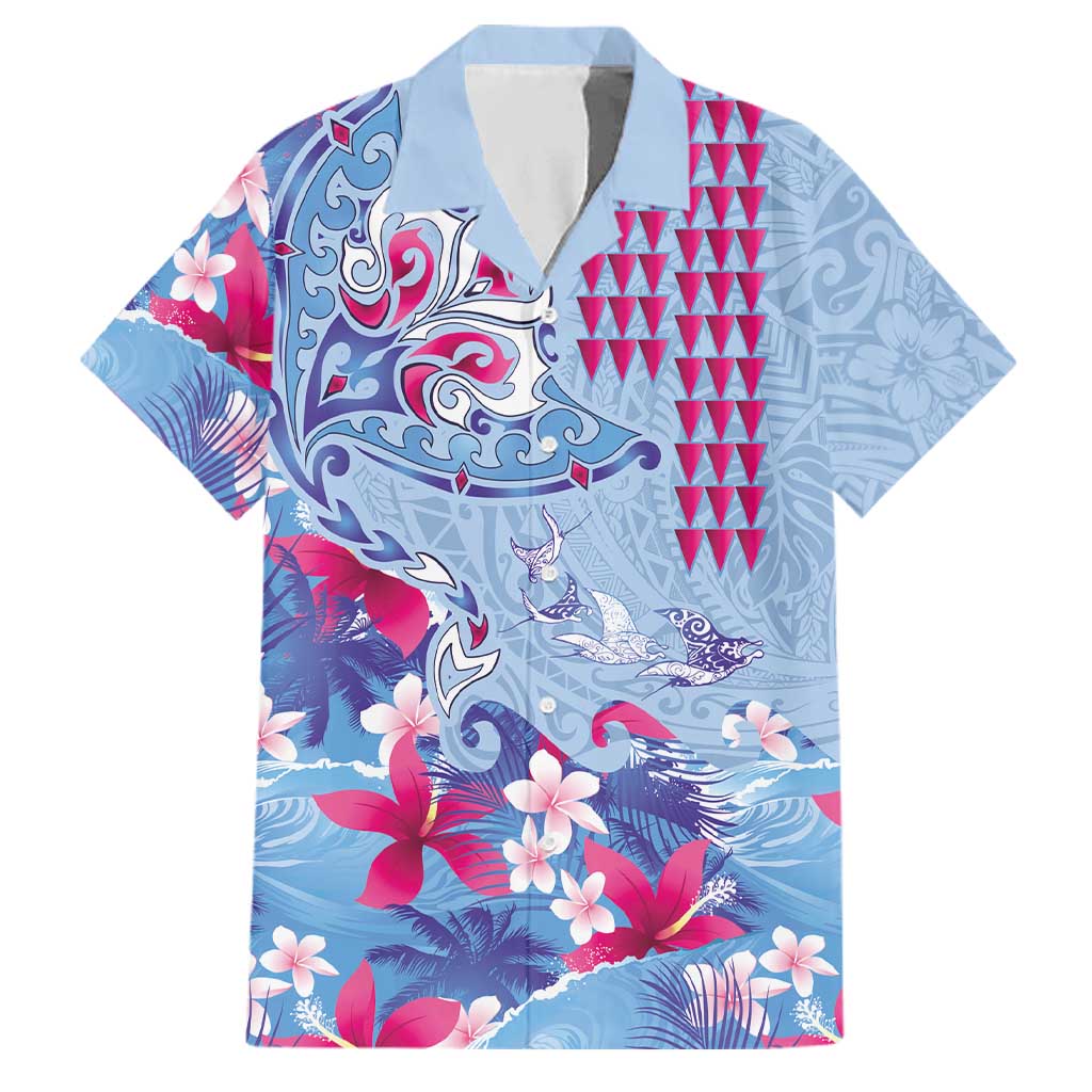 Hawaiian Tribal Manta Ray Family Matching Summer Maxi Dress and Hawaiian Shirt Kakau Tattoo and Flowers Surfing Waves Pattern Soft Color