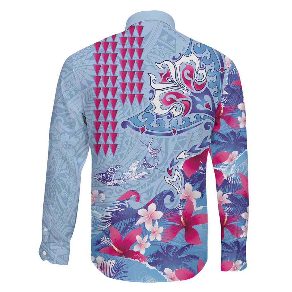 Hawaiian Tribal Manta Ray Family Matching Summer Maxi Dress and Hawaiian Shirt Kakau Tattoo and Flowers Surfing Waves Pattern Soft Color