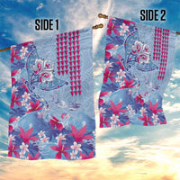 Hawaiian Tribal Manta Ray Garden Flag Kakau Tattoo and Flowers Surfing Waves Pattern Soft Color
