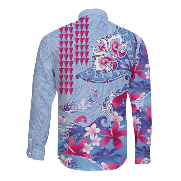 Hawaiian Tribal Manta Ray Long Sleeve Button Shirt Kakau Tattoo and ...