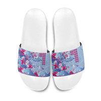 Hawaiian Tribal Manta Ray Slide Sandals Kakau Tattoo and Flowers Surfing Waves Pattern Soft Color LT03 Multicolor - Polynesian Pride