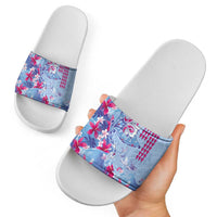 Hawaiian Tribal Manta Ray Slide Sandals Kakau Tattoo and Flowers Surfing Waves Pattern Soft Color LT03 - Polynesian Pride
