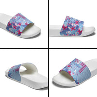 Hawaiian Tribal Manta Ray Slide Sandals Kakau Tattoo and Flowers Surfing Waves Pattern Soft Color LT03 - Polynesian Pride