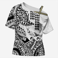 Hawaiian Tribal Manta Ray Cross Shoulder Shirt Kakau Tattoo and Polynesian Art Motif Pattern
