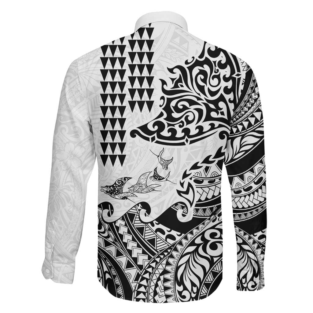 Hawaiian Tribal Manta Ray Family Matching Off Shoulder Maxi Dress and Hawaiian Shirt Kakau Tattoo and Polynesian Art Motif Pattern LT03 - Polynesian Pride