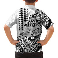 Hawaiian Tribal Manta Ray Family Matching Off Shoulder Short Dress and Hawaiian Shirt Kakau Tattoo and Polynesian Art Motif Pattern LT03 - Polynesian Pride