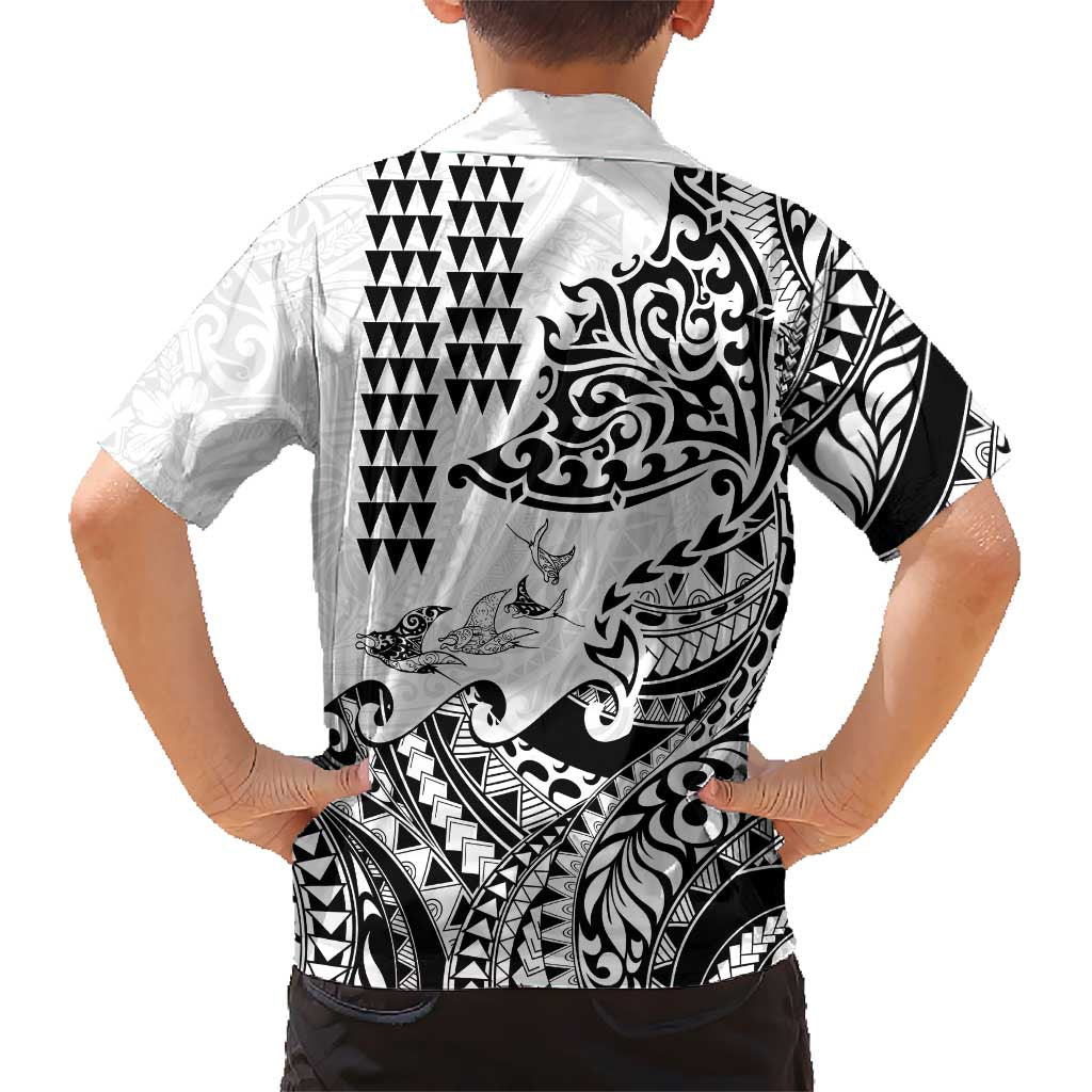 Hawaiian Tribal Manta Ray Family Matching Short Sleeve Bodycon Dress and Hawaiian Shirt Kakau Tattoo and Polynesian Art Motif Pattern LT03 - Polynesian Pride