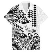 Hawaiian Tribal Manta Ray Family Matching Short Sleeve Bodycon Dress and Hawaiian Shirt Kakau Tattoo and Polynesian Art Motif Pattern LT03 Dad's Shirt - Short Sleeve Multicolor - Polynesian Pride