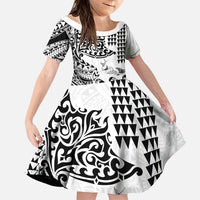 Hawaiian Tribal Manta Ray Family Matching Tank Maxi Dress and Hawaiian Shirt Kakau Tattoo and Polynesian Art Motif Pattern LT03 Daughter's Dress Multicolor - Polynesian Pride