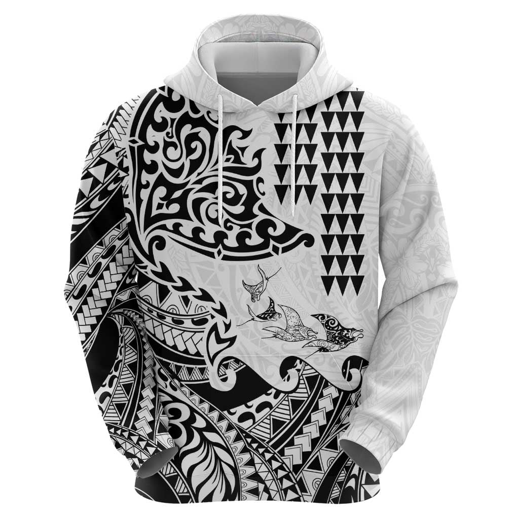 Hawaiian Tribal Manta Ray Hoodie Kakau Tattoo and Polynesian Art Motif Pattern LT03 - Polynesian Pride