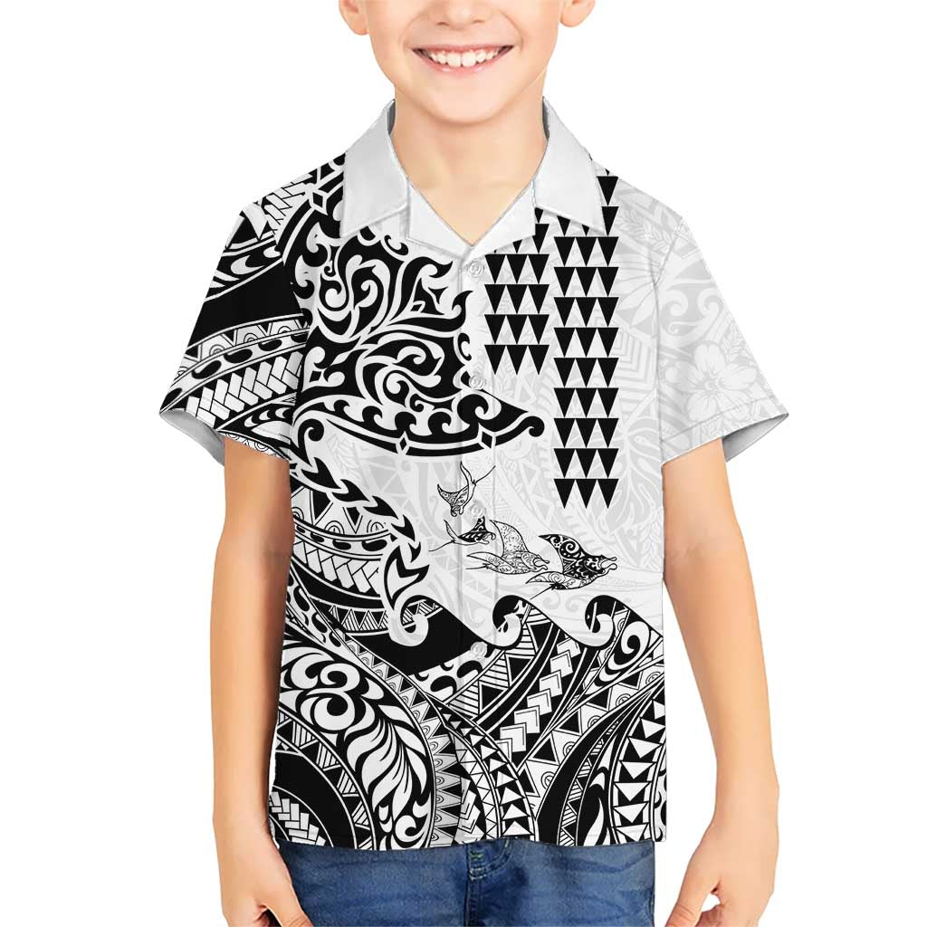 Hawaiian Tribal Manta Ray Kid Hawaiian Shirt Kakau Tattoo and Polynesian Art Motif Pattern