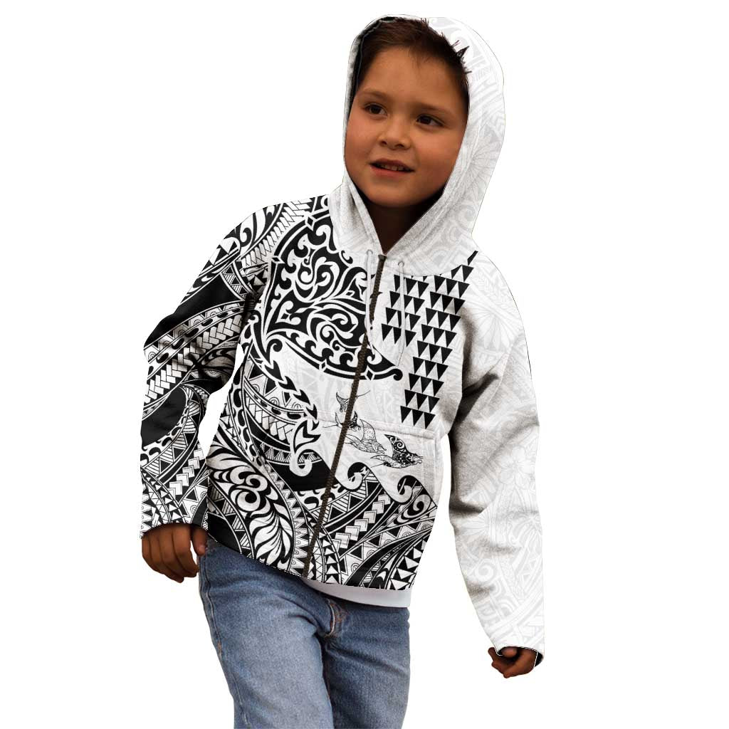 Hawaiian Tribal Manta Ray Kid Hoodie Kakau Tattoo and Polynesian Art Motif Pattern