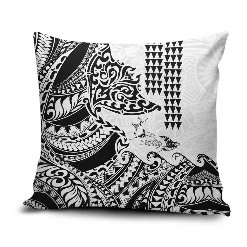 Hawaiian Tribal Manta Ray Pillow Cover Kakau Tattoo and Polynesian Art Motif Pattern