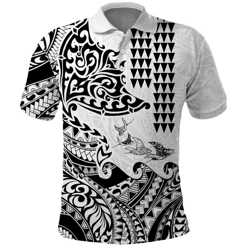 Hawaiian Tribal Manta Ray Polo Shirt Kakau Tattoo and Polynesian Art Motif Pattern