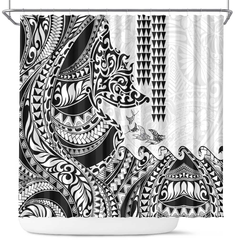 Hawaiian Tribal Manta Ray Shower Curtain Kakau Tattoo and Polynesian Art Motif Pattern