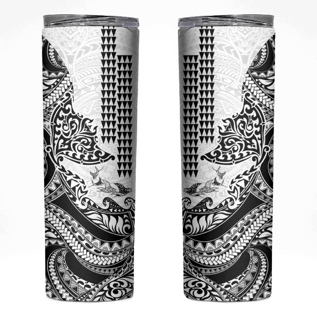 Hawaiian Tribal Manta Ray Skinny Tumbler Kakau Tattoo and Polynesian Art Motif Pattern LT03 Multicolor - Polynesian Pride
