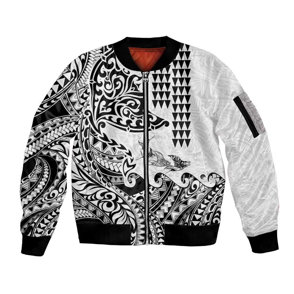 Hawaiian Tribal Manta Ray Sleeve Zip Bomber Jacket Kakau Tattoo and Polynesian Art Motif Pattern LT03 Unisex Multicolor - Polynesian Pride