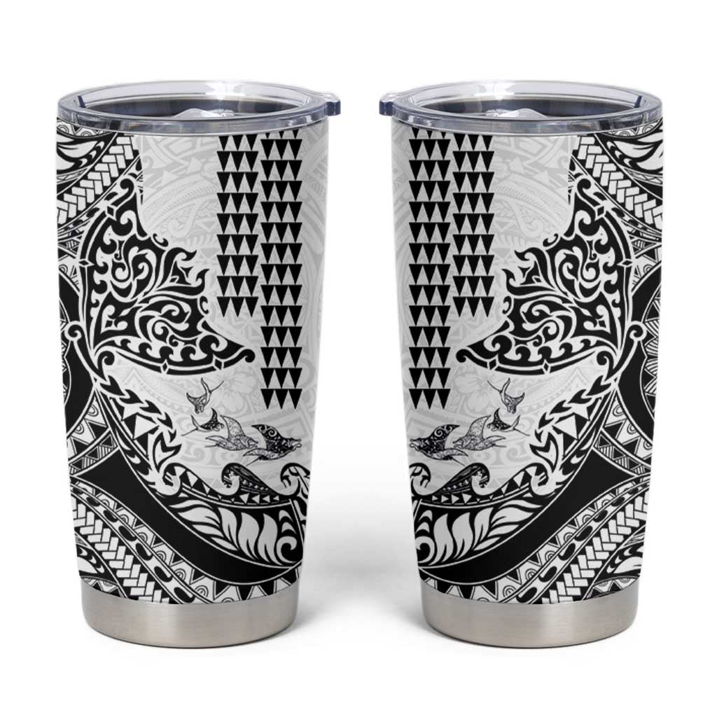 Hawaiian Tribal Manta Ray Tumbler Cup Kakau Tattoo and Polynesian Art Motif Pattern