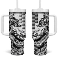 Hawaiian Tribal Manta Ray Tumbler With Handle Kakau Tattoo and Polynesian Art Motif Pattern