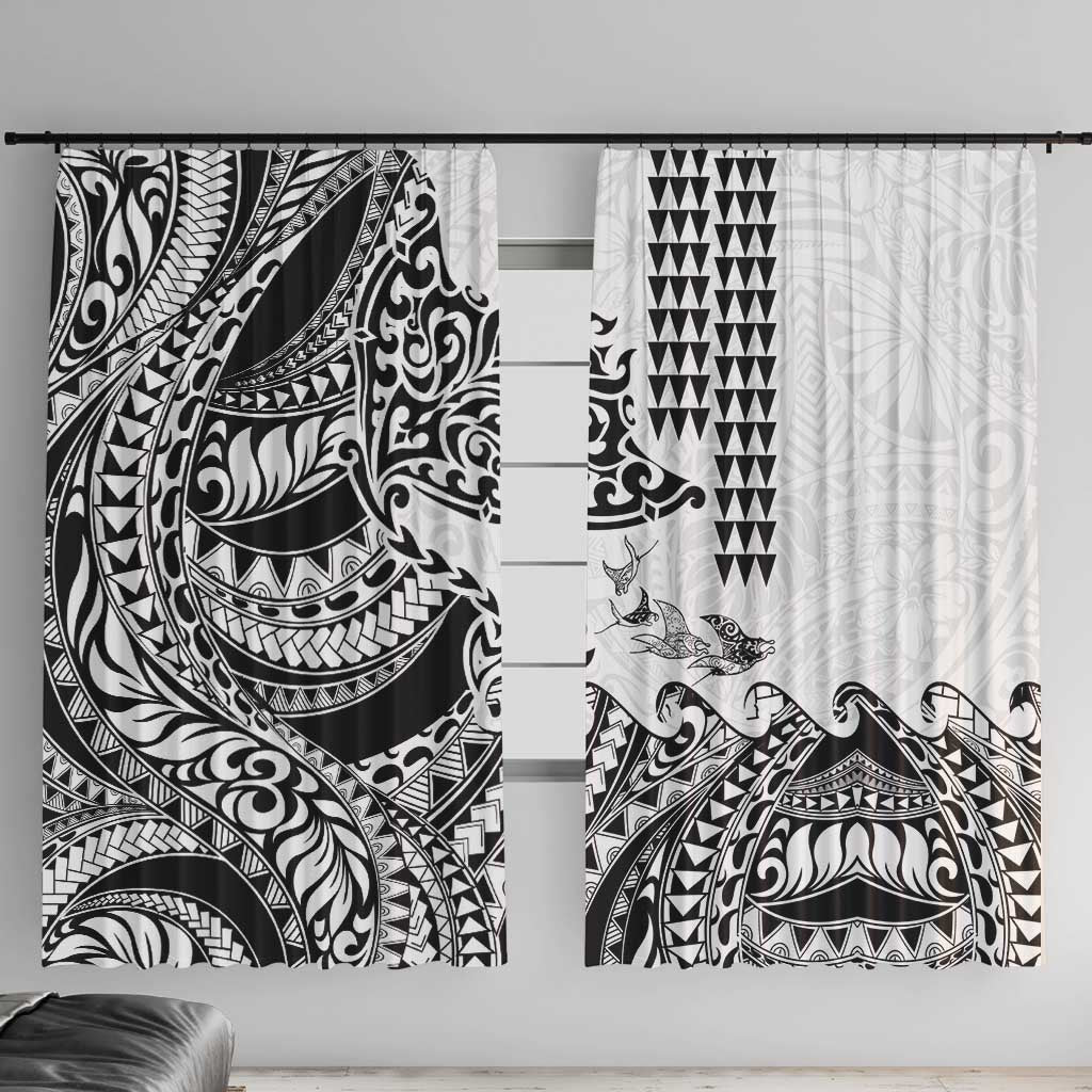 Hawaiian Tribal Manta Ray Window Curtain Kakau Tattoo and Polynesian Art Motif Pattern