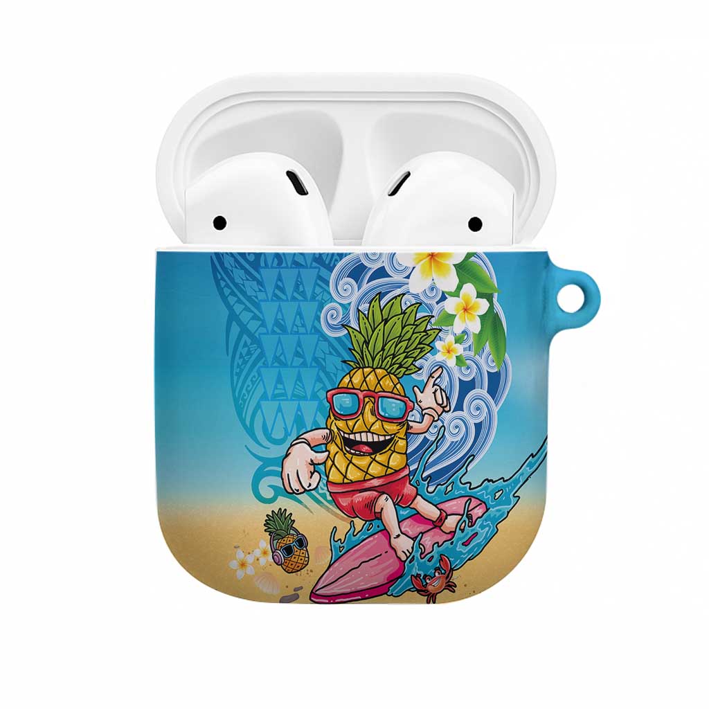 Hawaiian Funny Pineapple Surfing AirPods Case Beach with Tribal Kakau and Plumeria