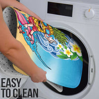 Hawaiian Funny Pineapple Surfing Bathroom Set Beach with Tribal Kakau and Plumeria