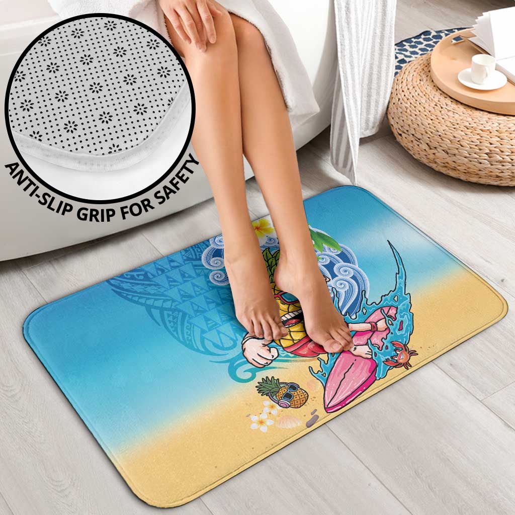 Hawaiian Funny Pineapple Surfing Bathroom Set Beach with Tribal Kakau and Plumeria