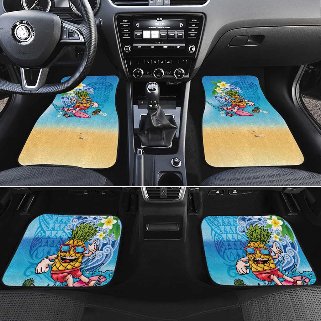 Hawaiian Funny Pineapple Surfing Car Mats Beach with Tribal Kakau and Plumeria