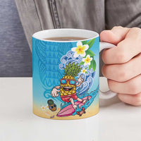 Hawaiian Funny Pineapple Surfing Ceramic Mug Beach with Tribal Kakau and Plumeria LT03 - Polynesian Pride
