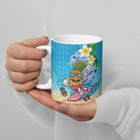 Hawaiian Funny Pineapple Surfing Ceramic Mug Beach with Tribal Kakau and Plumeria LT03 - Polynesian Pride