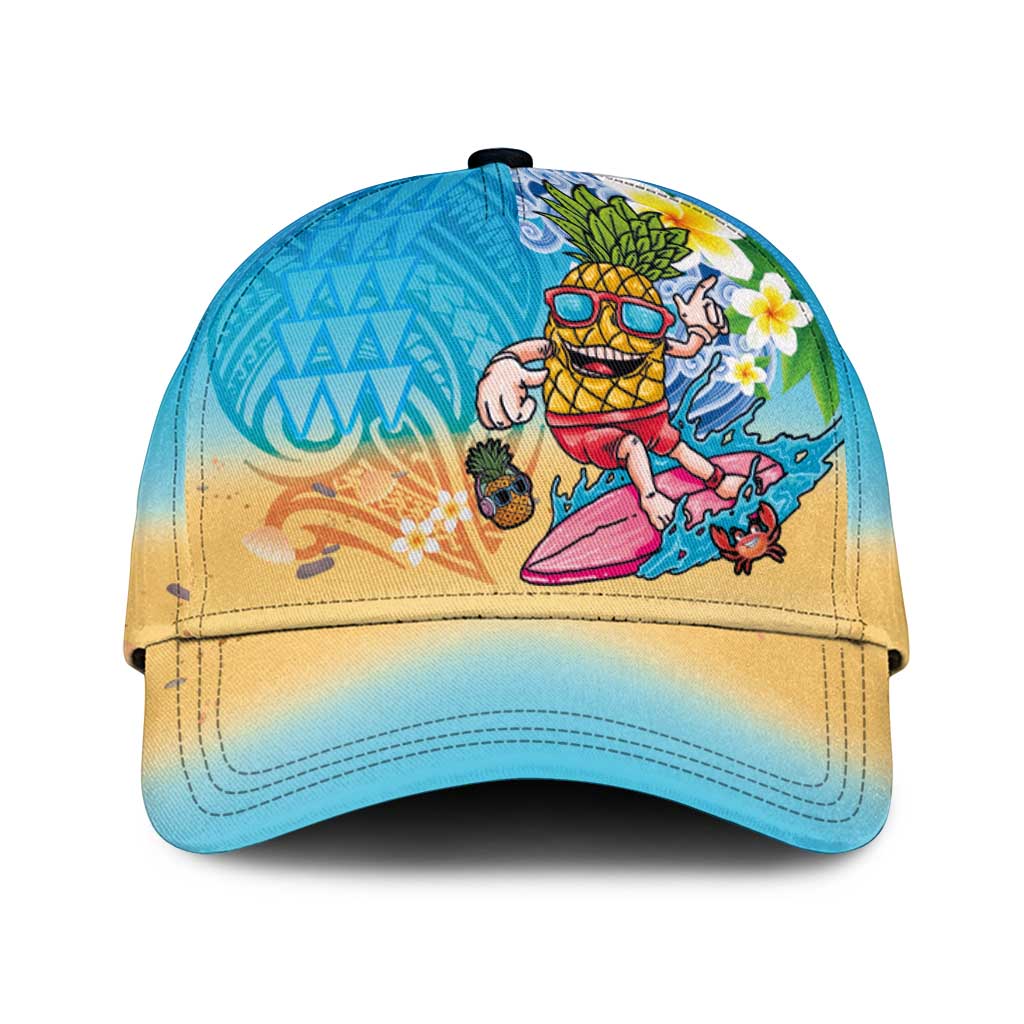 Hawaiian Funny Pineapple Surfing Classic Cap Beach with Tribal Kakau and Plumeria