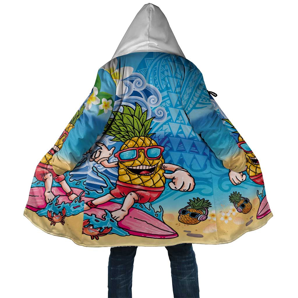 Hawaiian Funny Pineapple Surfing Cloak Beach with Tribal Kakau and Plumeria