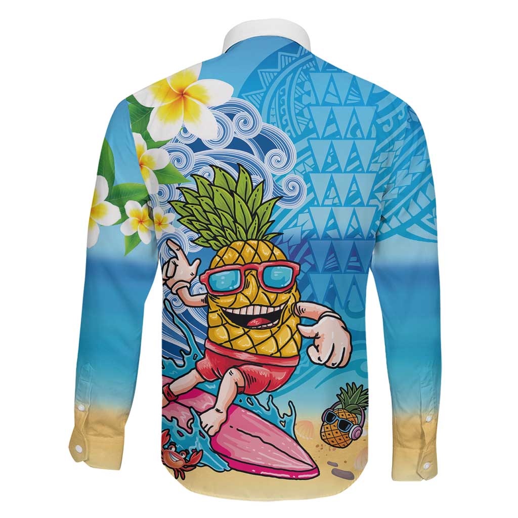Hawaiian Funny Pineapple Surfing Family Matching Off Shoulder Short Dress and Hawaiian Shirt Beach with Tribal Kakau and Plumeria LT03 - Polynesian Pride