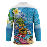 Hawaiian Funny Pineapple Surfing Hockey Jersey Beach with Tribal Kakau and Plumeria