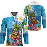 Hawaiian Funny Pineapple Surfing Hockey Jersey Beach with Tribal Kakau and Plumeria