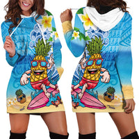 Hawaiian Funny Pineapple Surfing Hoodie Dress Beach with Tribal Kakau and Plumeria LT03 - Polynesian Pride