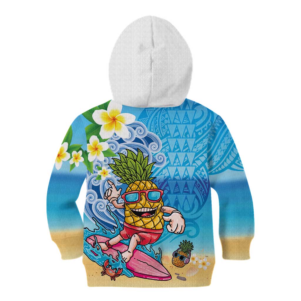 Hawaiian Funny Pineapple Surfing Kid Hoodie Beach with Tribal Kakau and Plumeria